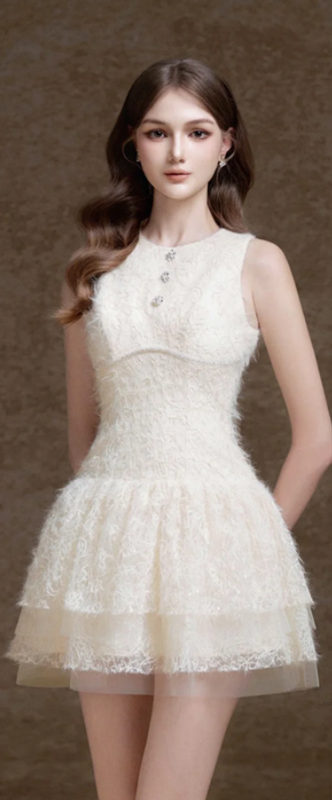 White sleeveless soft waist cute cake mini skirt homecoming dress R4681