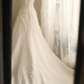 White strapless fitted A-line long ball gown R6780