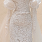 White lace one-shoulder slim waist long dress bridal gown R5748