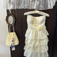 White tube top waist satin cake skirt short skirt homecoming dress R4279