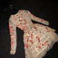 Light apricot round neck fitted waist A-line short ball gown R8747