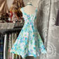 Blue floral print halter-neck A-line short ball gown R6381