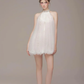White halter neck temperament straight flower bud skirt short skirt homecoming dress R4807