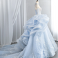 Light blue fitted waist elegant full skirt long ball gown R8436