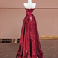 Deep red sequined strapless fitted waist elegant long ball gown, bridal dress R8381