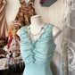Light blue sleeveless A-line mini dress with a fitted waist, a prom dress R6341