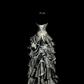 Gray strapless rhinestone-embellished, fitted waist, pleated, tiered skirt, long ball gown R6661