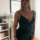 Green suspender low-cut sexy waist slim hip skirt homecoming dress R5550