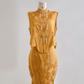 Gold sleeveless fitted waist bodycon skirt suit for prom dress R8175