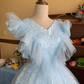 Light blue V-neck fitted A-line ball gown/bridal dress R7253