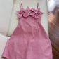 Pink halter neckline 3D flower waist slim A-line short skirt homecoming dress R5231