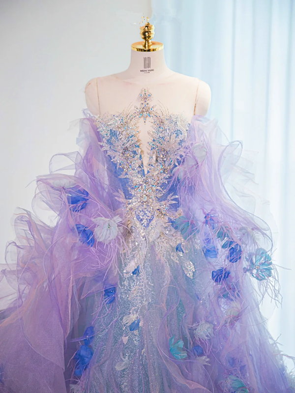 Light purple strapless fitted long ball gown, bridal dress R8987
