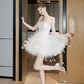 White tube top waist beautiful three-dimensional cute skirt short skirt homecoming dress R4198