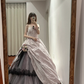 Light pink strapless, fitted waist, full skirt, long ball gown R8837