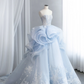Light blue fitted waist elegant full skirt long ball gown R8436