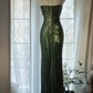 Dark green halter neck fitted waist long ball gown R7696