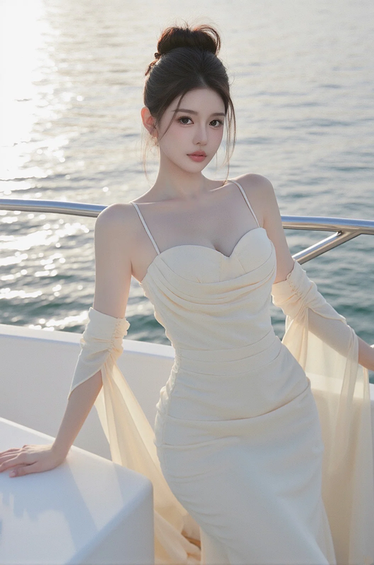 Light apricot halter-neck fitted waist slim hip sexy long ball gown R7540