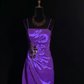 Purple halter-neck fitted short ball gown R8684
