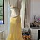 Light yellow halter-neck fitted backless sexy long ball gown R7767