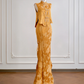 Gold sleeveless fitted waist bodycon skirt suit for prom dress R8175