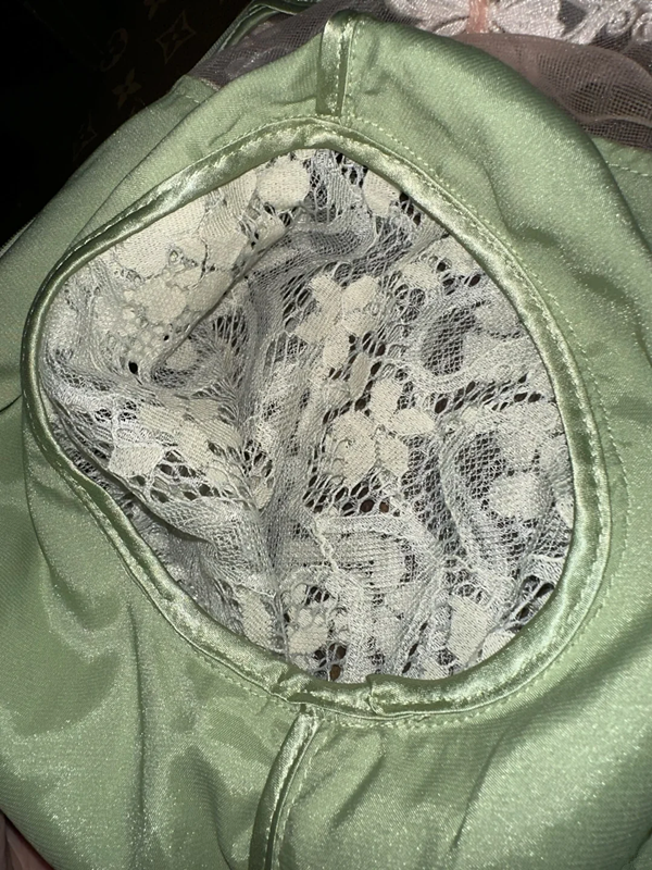 Light green floral print fitted midi ball gown R6859