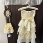 White tube top waist satin cake skirt short skirt homecoming dress R4279