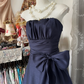 Navy blue tube top slim waist A-line elegant long skirt ball gown R6182