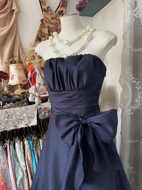 Navy blue tube top slim waist A-line elegant long skirt ball gown R6182