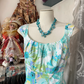 Blue floral print halter-neck A-line short ball gown R6381