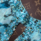 Blue tie-dye halter neck, fitted waist, elegant long ball gown R6940