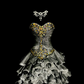 Gray strapless rhinestone-embellished, fitted waist, pleated, tiered skirt, long ball gown R6661