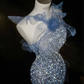 Light blue suspender sequined waist slim hip long skirt, prom dress R5630