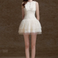 White sleeveless soft waist cute cake mini skirt homecoming dress R4681