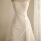 White strapless fitted A-line long ball gown R6780