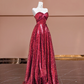 Deep red sequined strapless fitted waist elegant long ball gown, bridal dress R8381