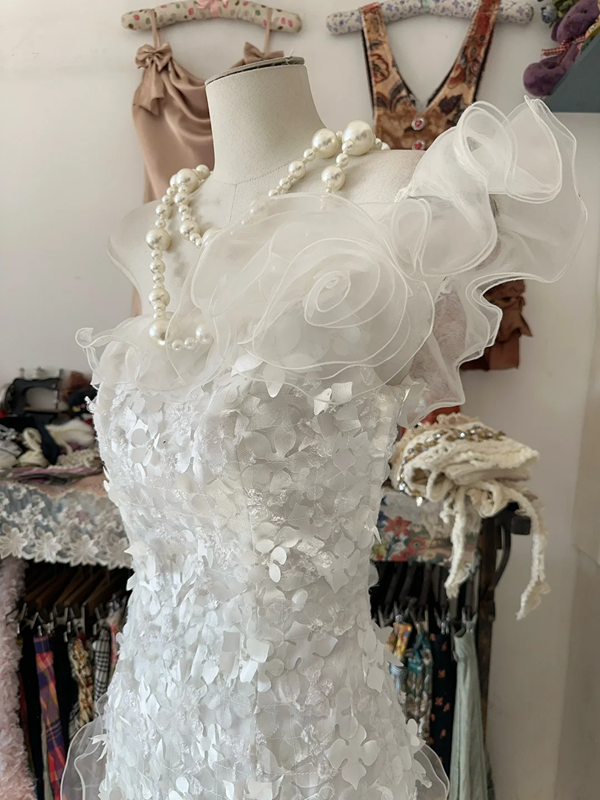 White one-shoulder fitted bodycon maxi dress, ball gown R6261