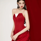 Red tube top waist satin sexy hip skirt homecoming dress R4399