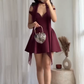 Dark red suspender waist slim A-line short skirt homecoming dress R5590
