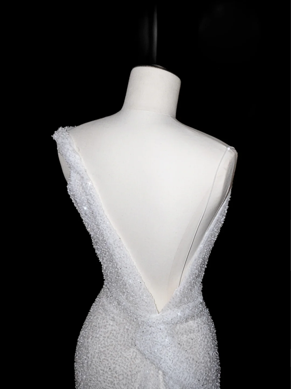 White sequins elegant waist slim sexy long skirt, prom dress R5666