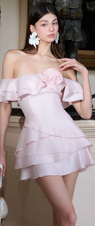 Pink one-shoulder slim waist design short skirt homecoming dress R4481