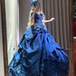 Blue strapless fitted waist slim-fitting ball gown with a full skirt R8624