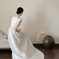 White high‑waist elegant long prom dress R7967