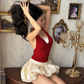 Red halterneck sexy top with bud skirt short skirt homecoming dress R4561