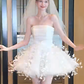 White tube top waist beautiful three-dimensional cute skirt short skirt homecoming dress R4198