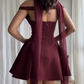 Dark red suspender waist slim A-line short skirt homecoming dress R5590