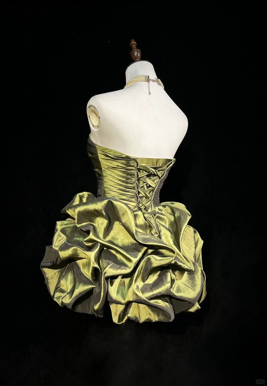 Olive Green Strapless Waist Satin Flower Bud Skirt Homecoming Dress R4928