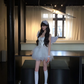 White suspender satin waist slim irregular tulle skirt homecoming dress R5088