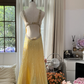 Light yellow halter-neck fitted backless sexy long ball gown R7767