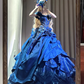 Blue strapless fitted waist slim-fitting ball gown with a full skirt R8624