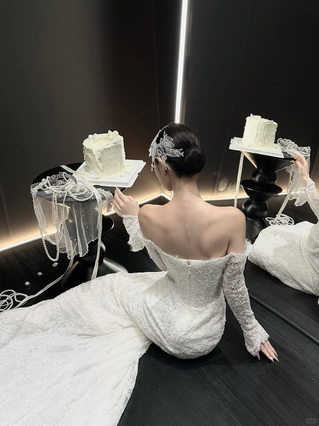 White strapless lace waist slim fishtail skirt floor-length wedding dress R6042